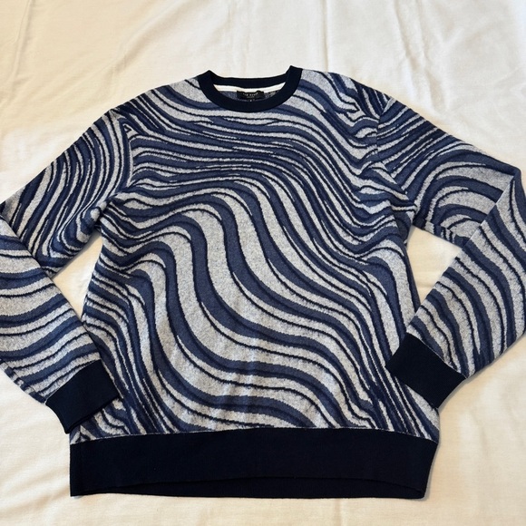 Ted Baker 4 Large Warfe Jacquard Sweater ~ Blue Wool Yak Modern Art Cosby - Picture 1 of 6